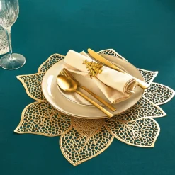 Table De Noël|Art De La Table|Tempsl Chemin ou set de table poinsettia doré