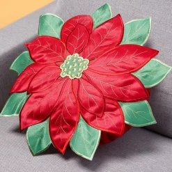 Décorations Intérieures Noël|Décorations|Tempsl Coussin rond fleur poinsettia