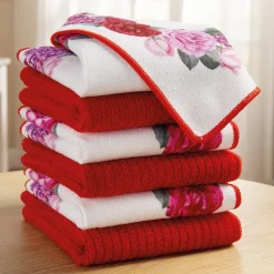 Organisation Et Entretien|Matériels De Nettoyage|Tempsl 6 essuie-tout fleurs rouges