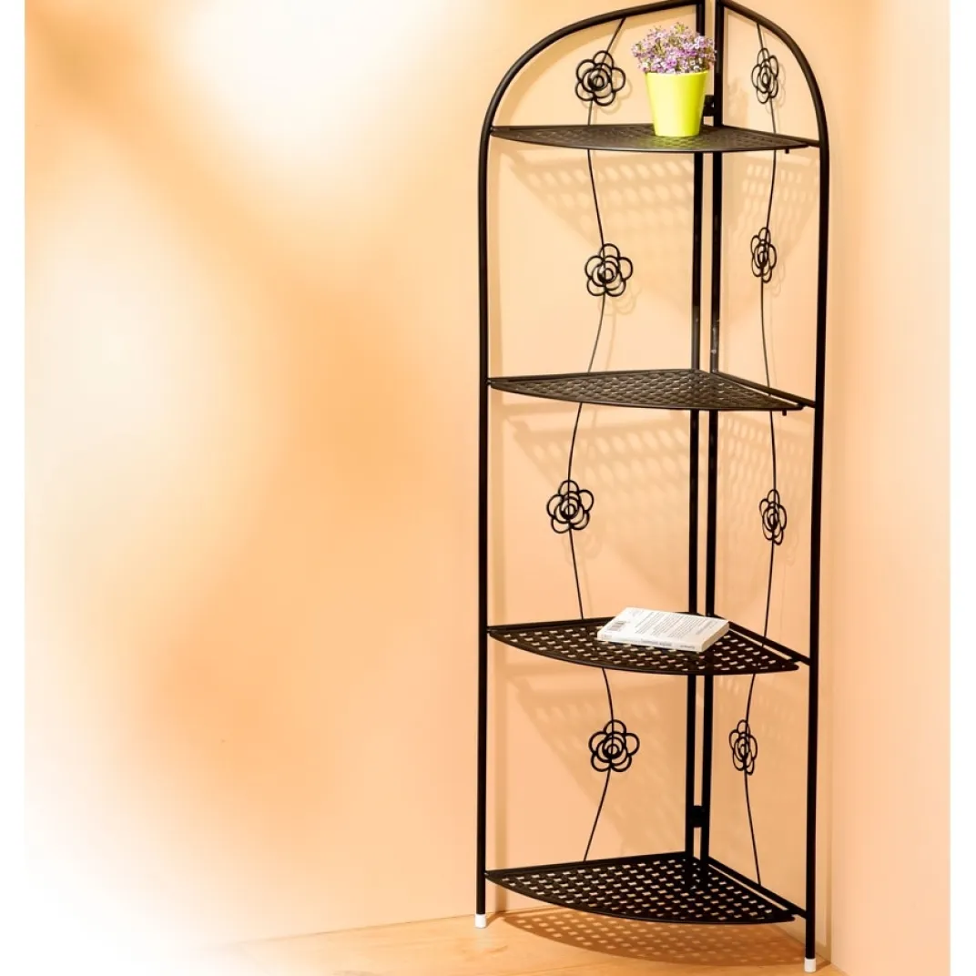 Décorations|Petits Meubles|Tempsl Etagère d'angle à fleurs en métal