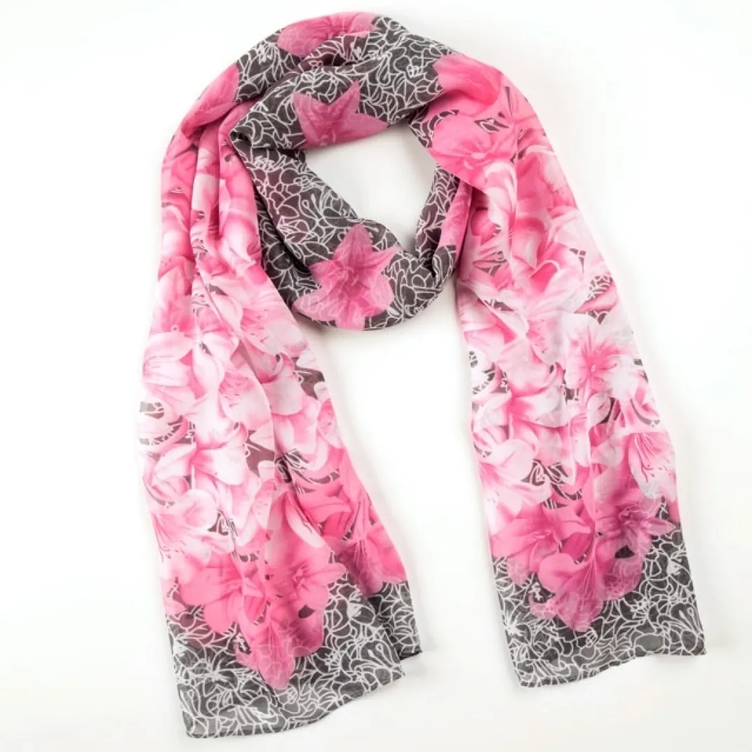 Sacs, Bijoux Et Accessoires|Tempsl Foulard fluide orchidées rose/gris