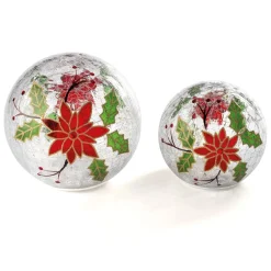 Décorations Intérieures Noël|Table De Noël|Tempsl 2 globes poinsettia LED
