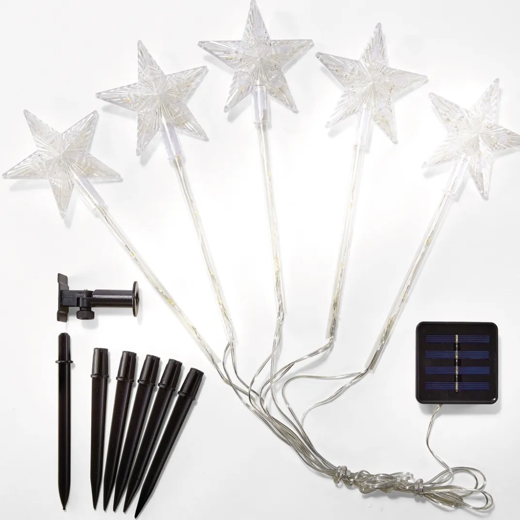 Décorations Extérieures Noël|Décorations Lumineuses|Tempsl Lot de 5 étoiles solaires