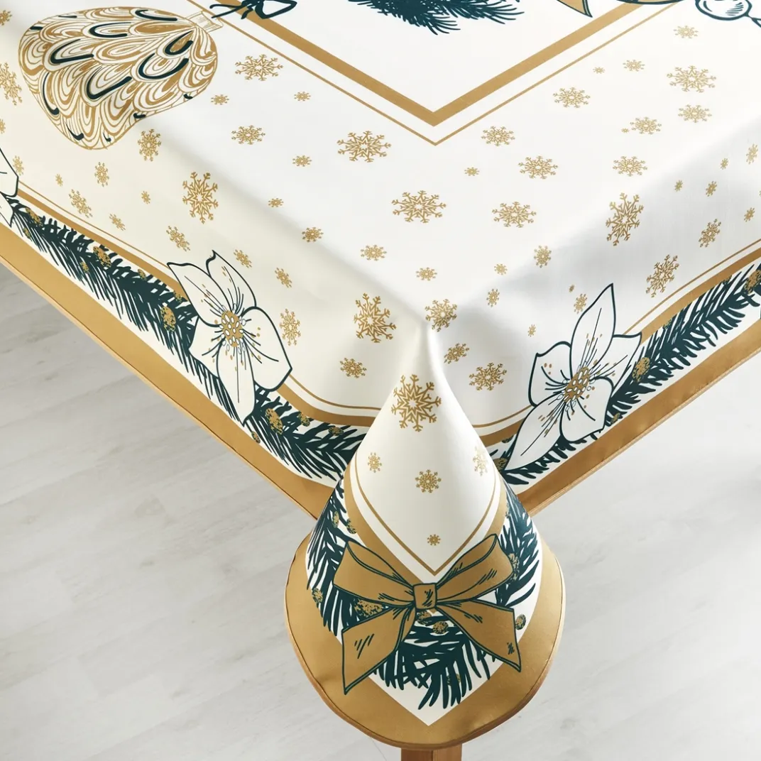 Table De Noël|Art De La Table|Tempsl Nappe Noël blanc et or