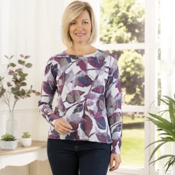 Vêtements|Tempsl Pull feuilles gris/pourpre