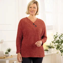 Vêtements|Tempsl Pull poilu chenille brique