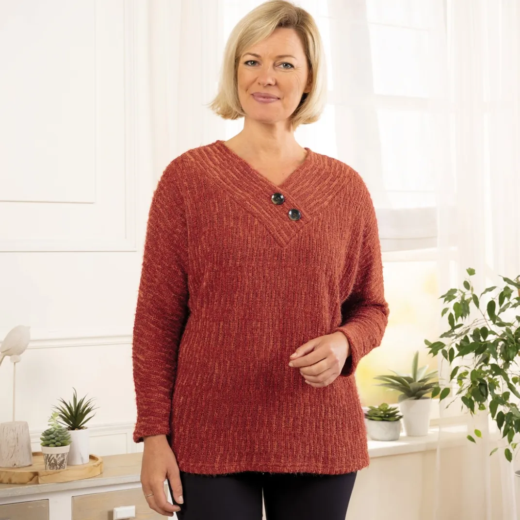 Vêtements|Tempsl Pull poilu chenille brique