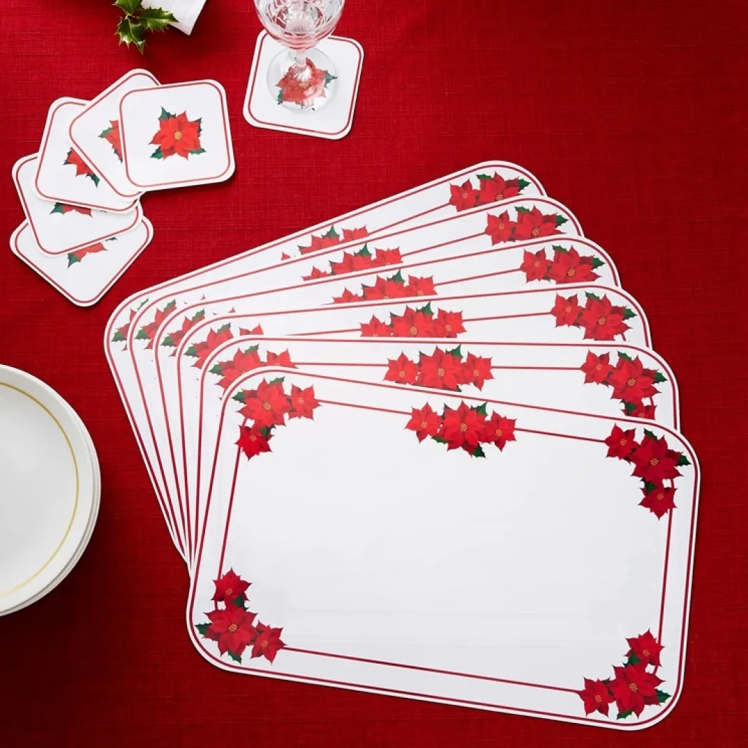 Table De Noël|Art De La Table|Tempsl 6 sets de table poinsettia +6 sous-verre
