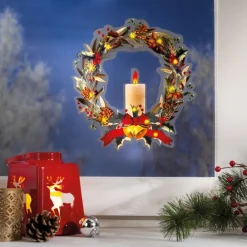 Décorations Intérieures Noël|Décorations Extérieures Noël|Tempsl Sticker couronne de Noël lumineuse