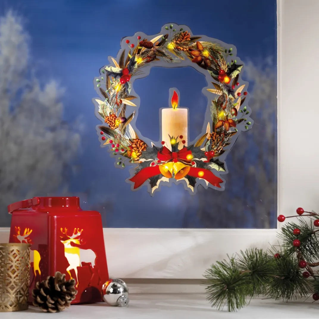 Décorations Intérieures Noël|Décorations Extérieures Noël|Tempsl Sticker couronne de Noël lumineuse