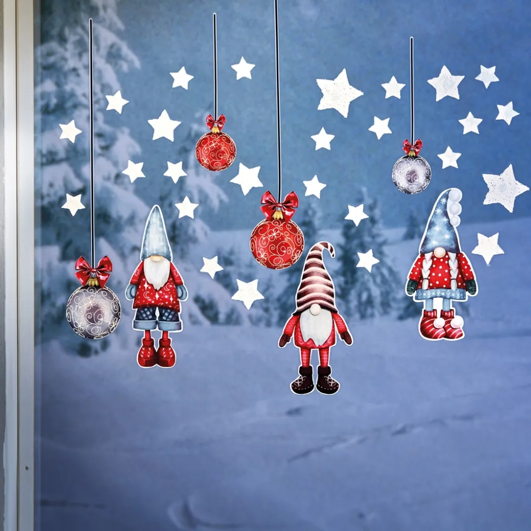 Décorations Intérieures Noël|Décorations Extérieures Noël|Tempsl Stickers fenêtre lutins