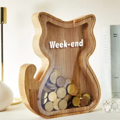 Idées Cadeaux Noël|Décorations|Tempsl Tirelire chat bois